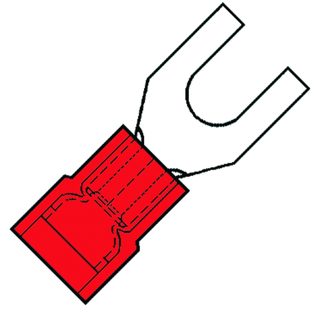 Insulated Fork Terminal M4 Red Nylon For 0.5-1.5mm2 Cable - 156510 [100 Pieces]