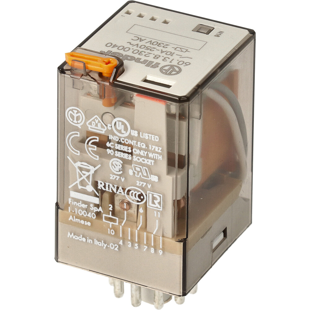 Finder 3-Pole Industrial Relay 10A 230VAC With Test Button - 60.13.8.230.0040