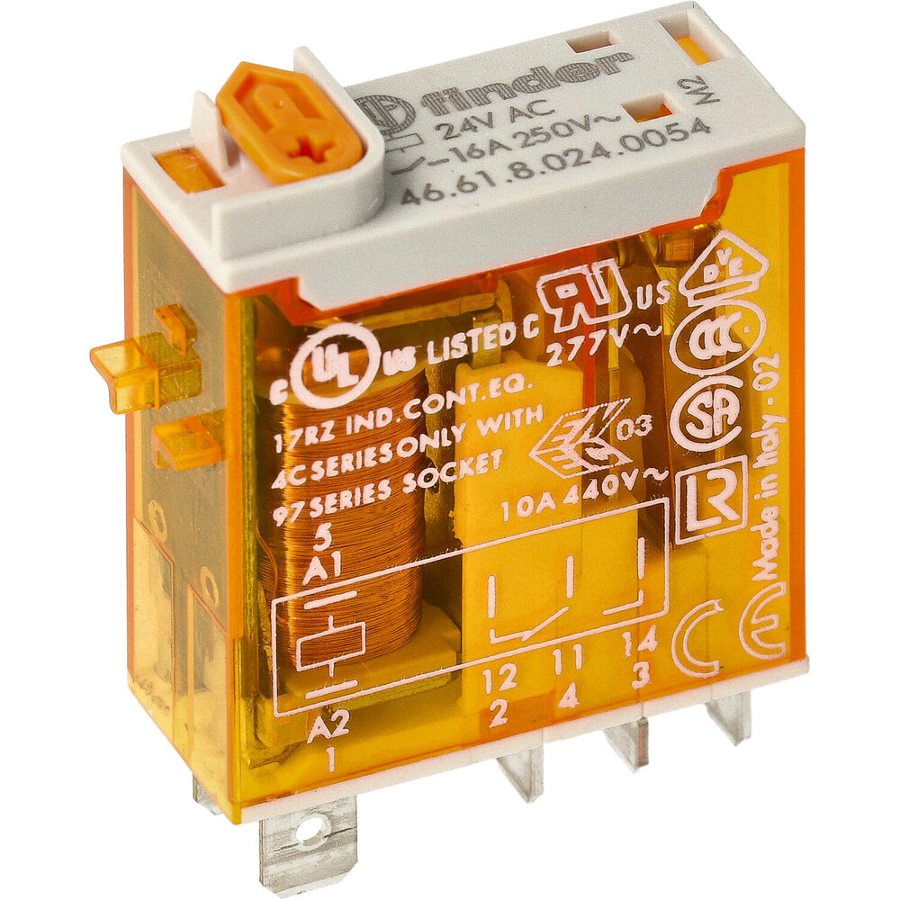 Relais Industriel Finder 16A 24VAC Avec LED Et Bouton De Test - 46.61.8.024.0054