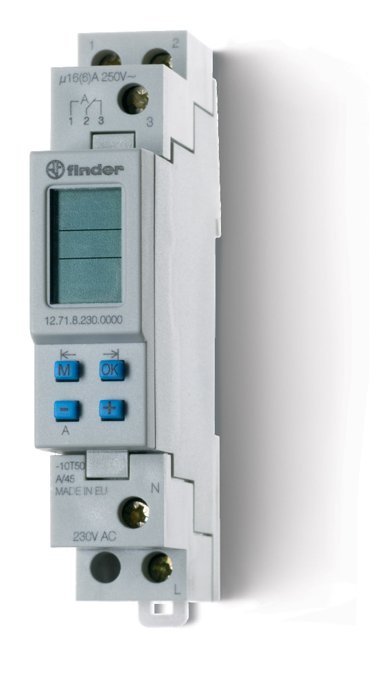 Finder Minuteur Numérique Hebdomadaire Interrupteur 16A 230V Rail DIN - 12.71.8.230.0000