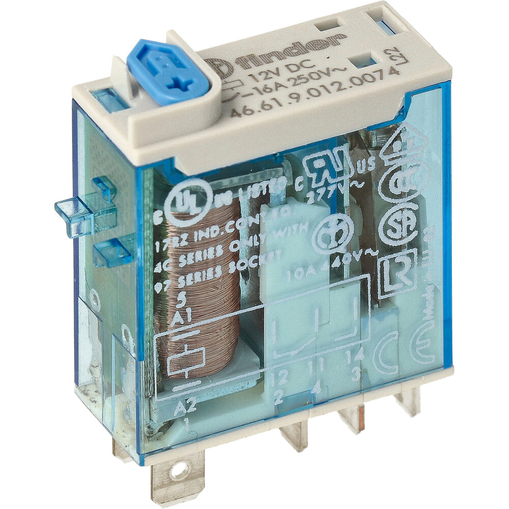 Relais Industriel Finder 16A 12VDC Monopolaire Test LED - 46.61.9.012.0074
