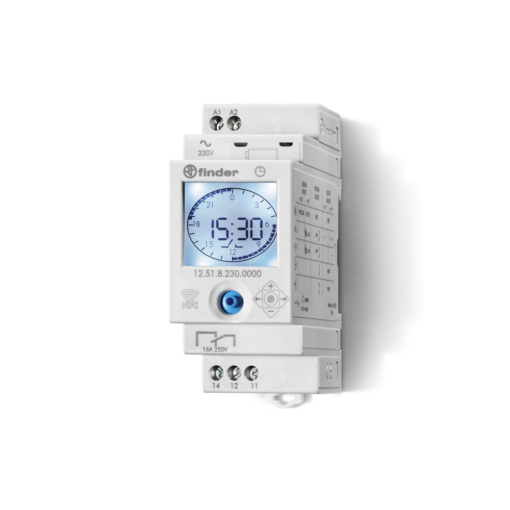 Finder Interrupteur Horaire Numérique 16A 230V Rail DIN Programmeur - 12.51.8.230.0000