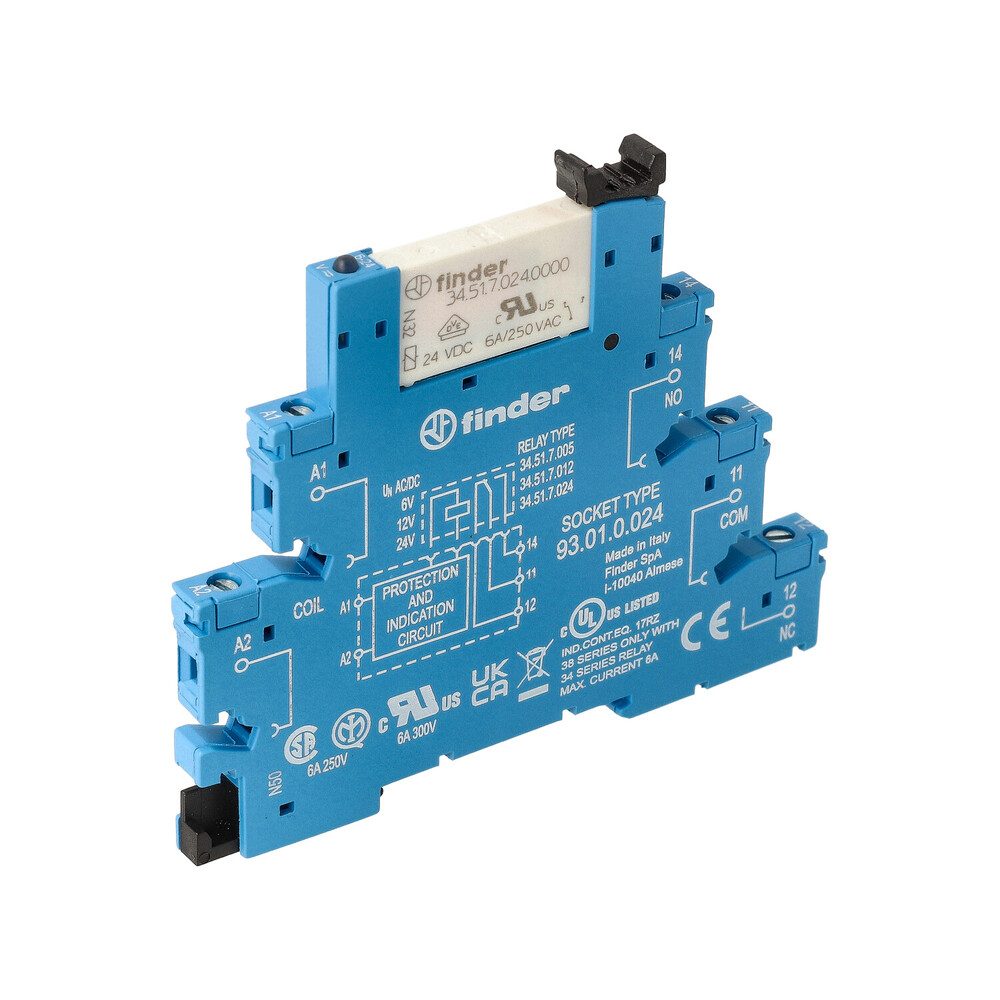 Relais D'Interface Finder 6A 24V CA/CC Avec Prise - 38.51.0.024.0060S