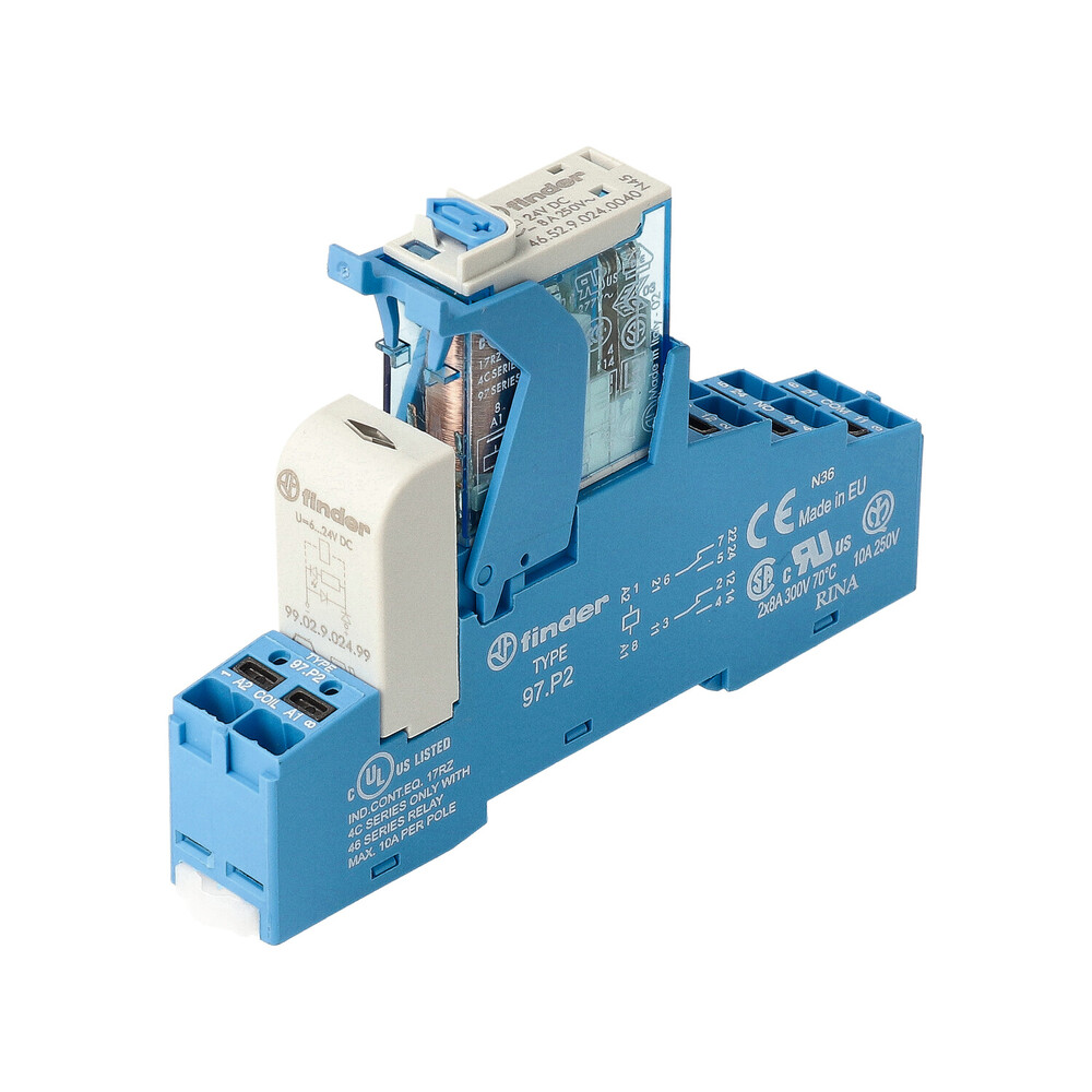 Finder 24V DC Dual Interface Relais Met LED Indicator - 4C.P2.9.024.0050