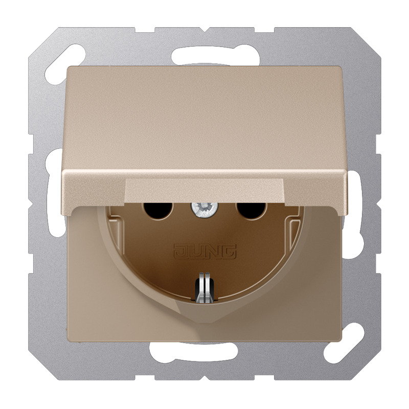Jung A500 IP44 Schuko Socket With Hinged Cover (European Socket) - A1520NBFKLCH