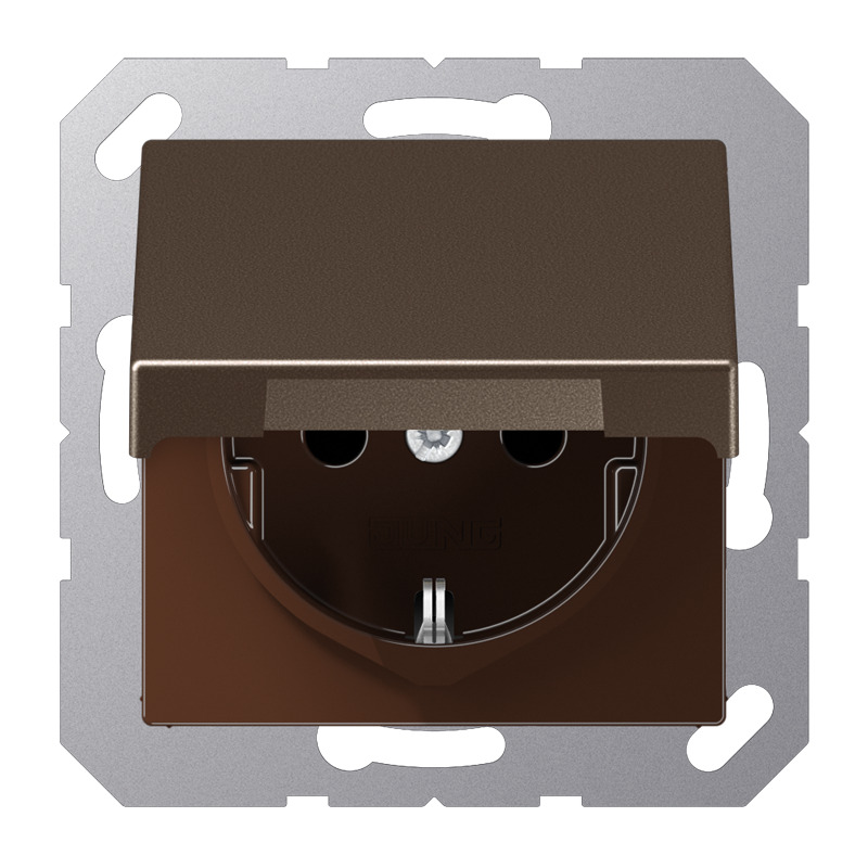 Jung A500 Mocha Schuko Stopcontact Met Scharnierende Afdekking (Europese Stekkerdoos) - A1520NBFKLMO