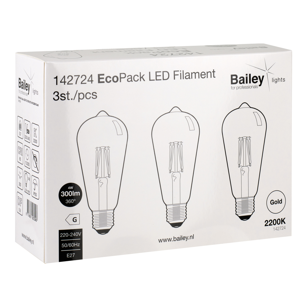 Bailey EcoPack 3x Led Filament St64 E27 4W Goud 2200K - 142724 [3 Stuks]