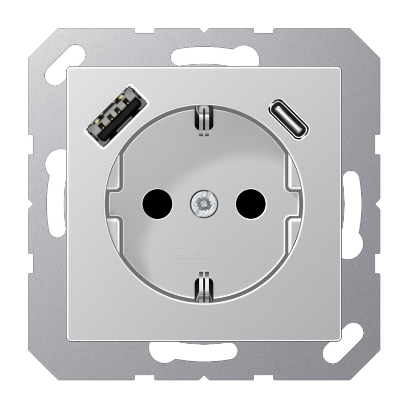 JUNG A500 Toma De Corriente De Pared Doble USB Con Protección Para Niños (Enchufe Europeo) - A1520-15CAAL