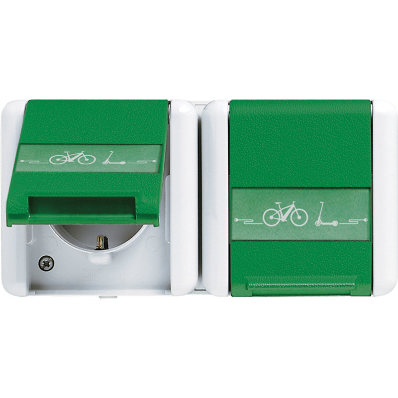 Jung WG800 Dual E-Bike Charging Socket Green IP44 (European Socket) - 8220GNNAWEB