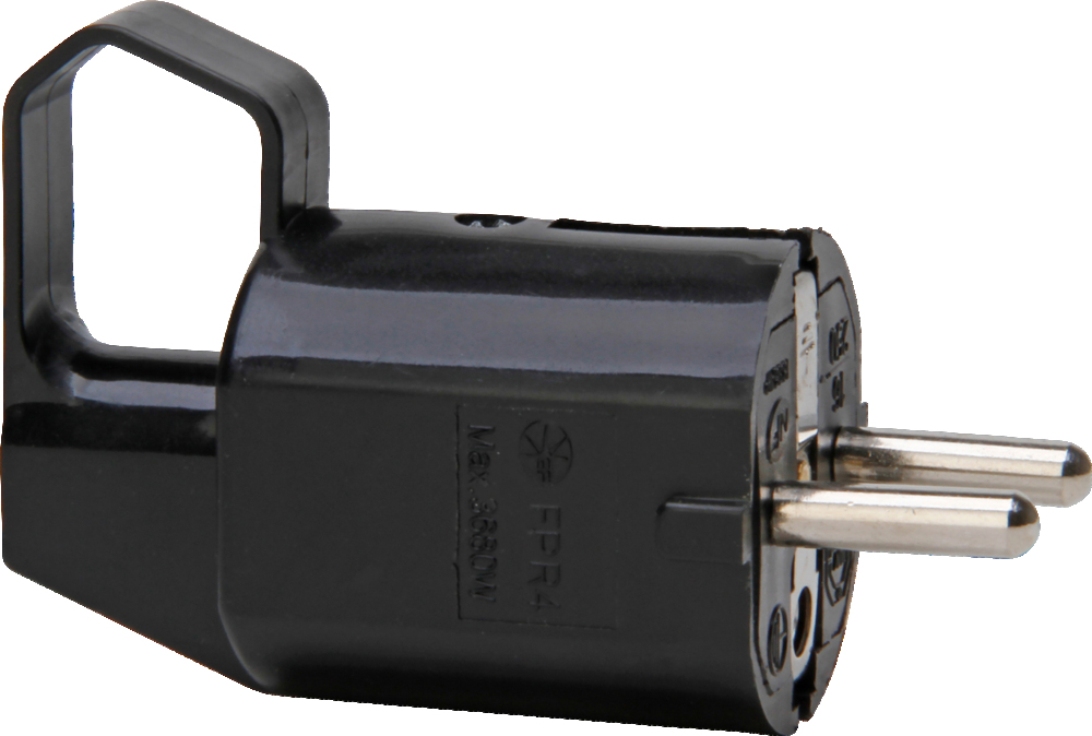 Right Angle Earthed Plug CEE 7/VII With Pull Ring Black - 170315005