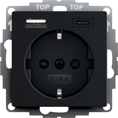 Gira Système 55 Prise Murale Usb Double Avec Terre Noir - 2459005