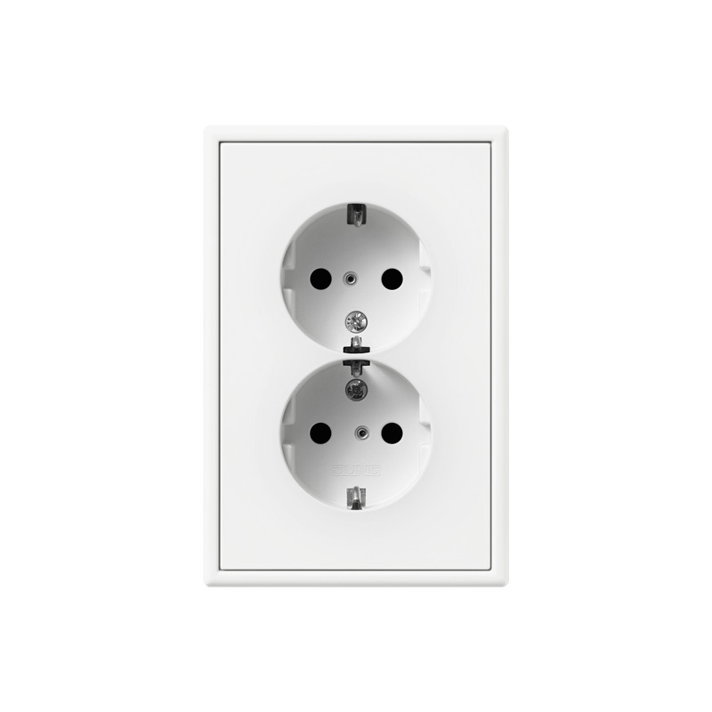 Jung LS990 Double Socket Outlet Matt White With Safety Contact (European Socket) - LS5015KIWWM