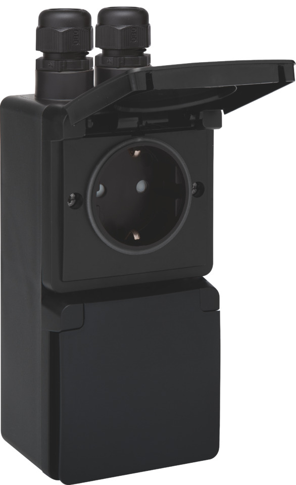 Niko Hydro IP55 Dual Vertical Surface Socket 16A 250V Black (European Socket) - 761-37835