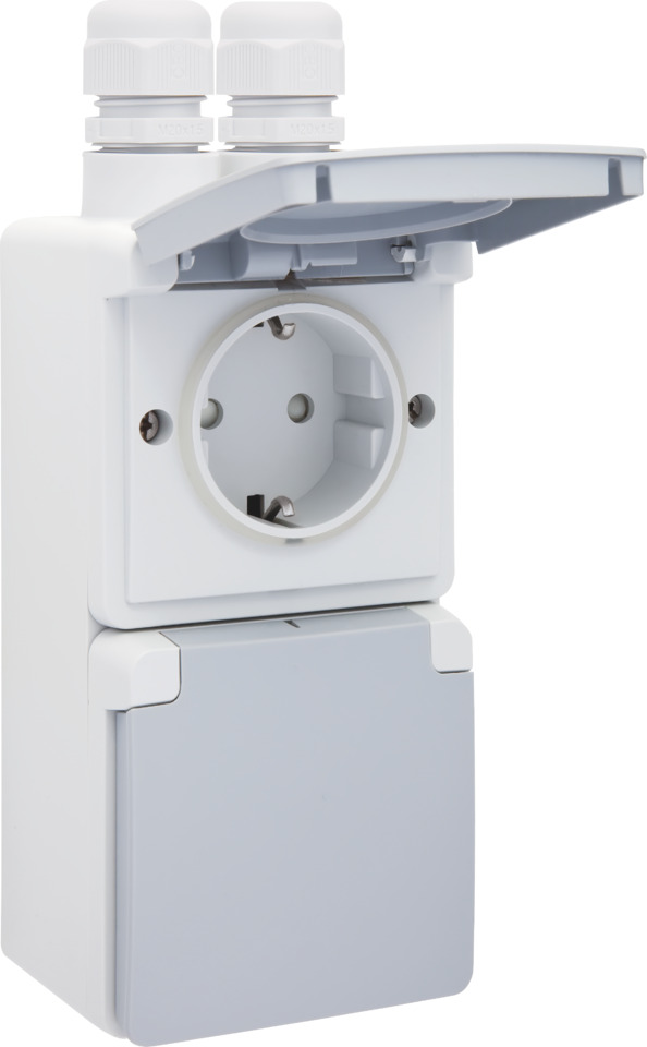 Prise Murale Verticale Double IP44 16A 250V Avec Protection (Prise européenne) - 700-37835