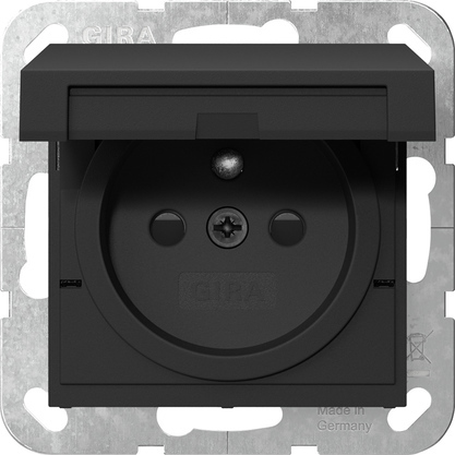 Gira System 55 Safety Plus Socket With Hinged Cover Black Matt - 4488005
