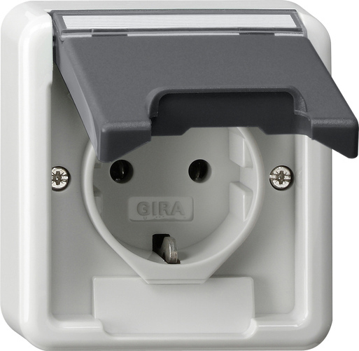 Gira IP44 Toma De Corriente Superficial SCHUKO Con Tapa Articulada Gris - 445035