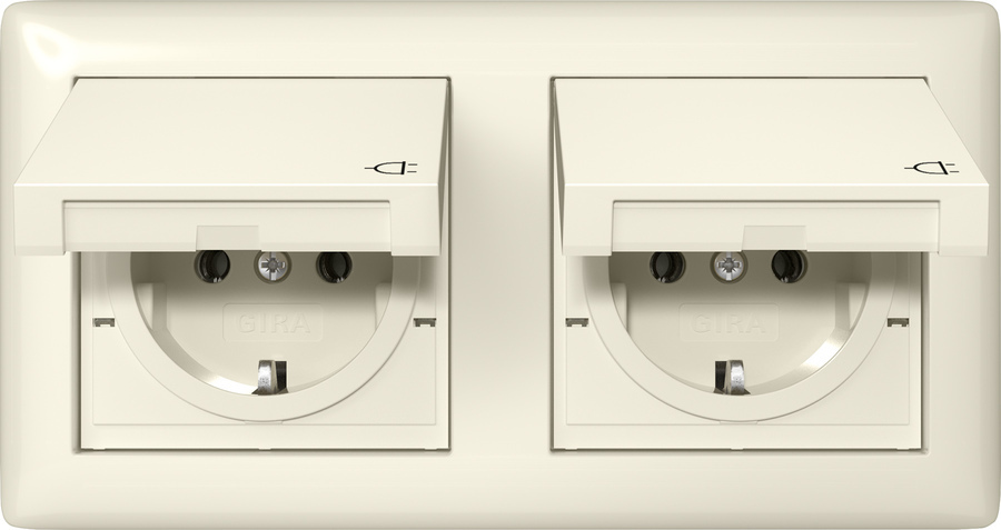 Gira Standaard 55 Dubbele Schuko Stopcontact IP44 Met Afdekking - 415801