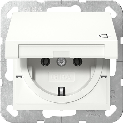 Gira System 55 SCHUKO Socket With Hinged Cover Pure White - 445403