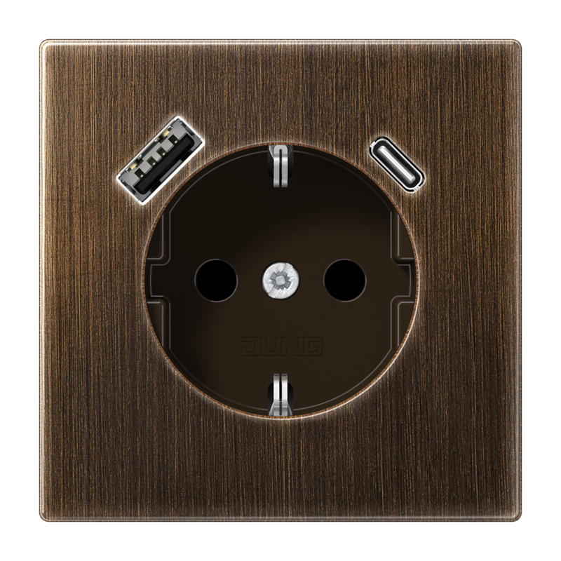 Prise Murale Antique En Laiton Jung Avec Ports USB A Et C (Prise européenne) - ME1520-15CAAT