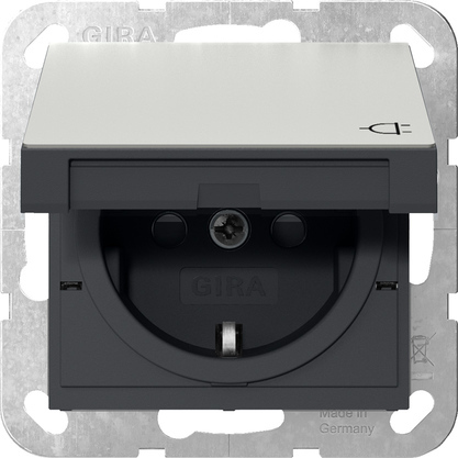 Gira System 55 Edelstahl Schuko Steckdose Mit Abdeckung - 4414600