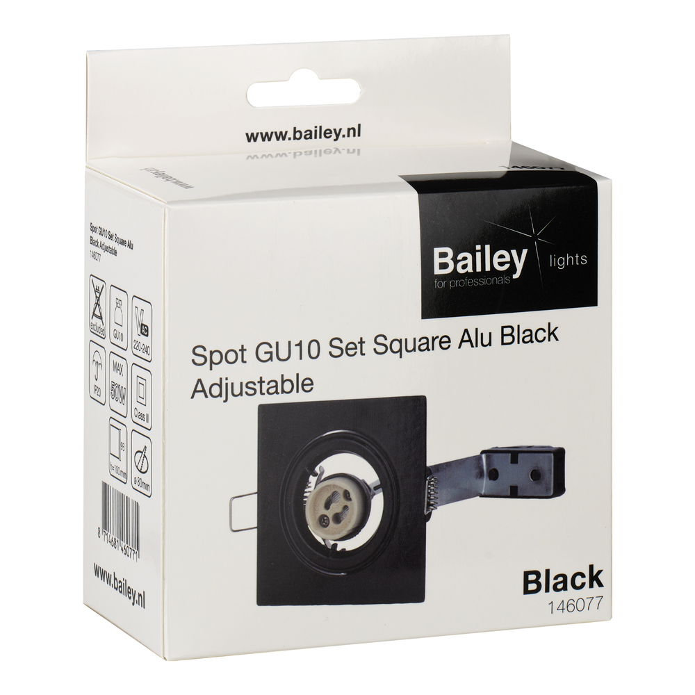 Square Adjustable GU10 Recessed Spot Light Black Aluminum - 146077