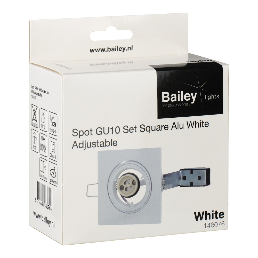 Adjustable Square GU10 Recessed Spot Light White Aluminum - 146076