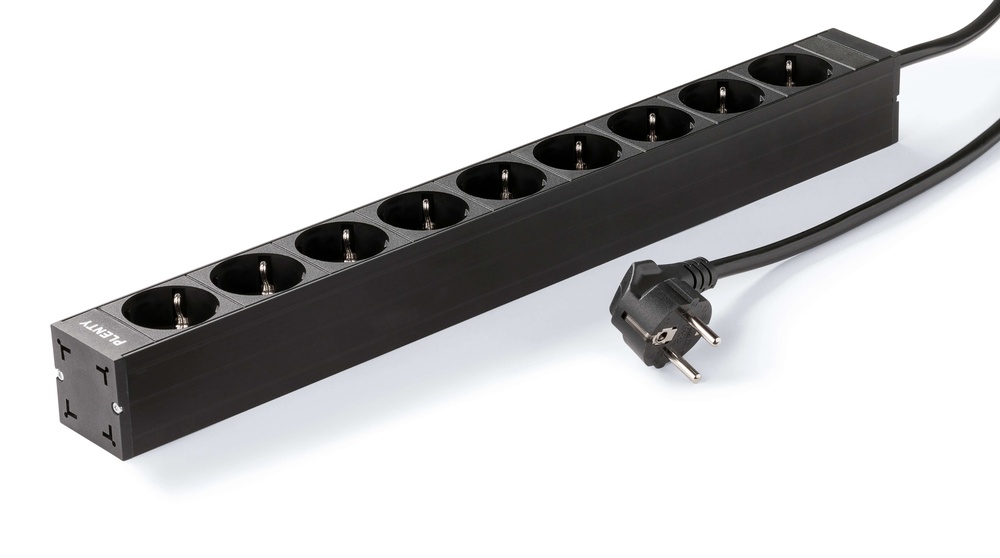 Stromverteilereinheit 16A 9 Steckdosen Schuko Schwarz (Europäische Steckdose) - PLA416-9-BL