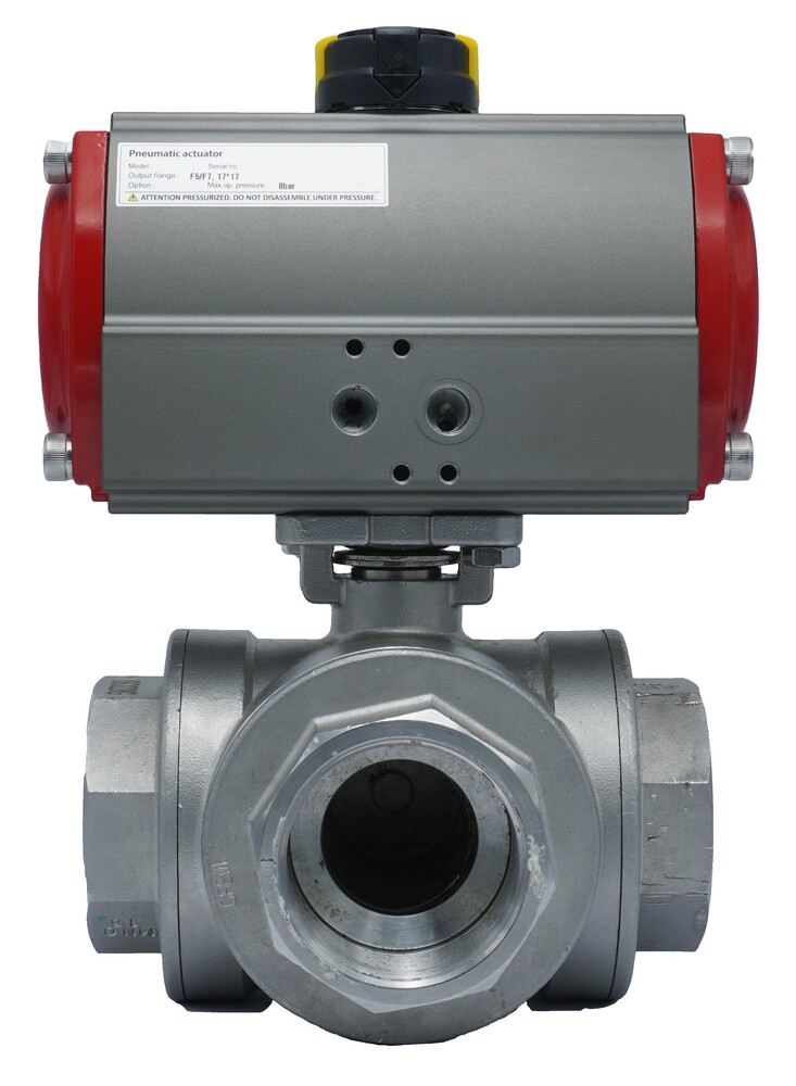 Válvula De Bola Neumática De 3 Vías G1/2'' Taladro En T Acero Inoxidable Doble Efecto