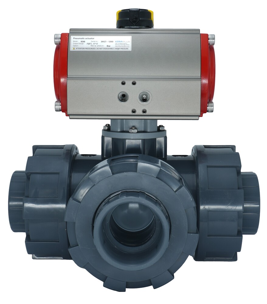 3-Way Pneumatic Ball Valve G3/4'' T-bore PVC Spring Opening