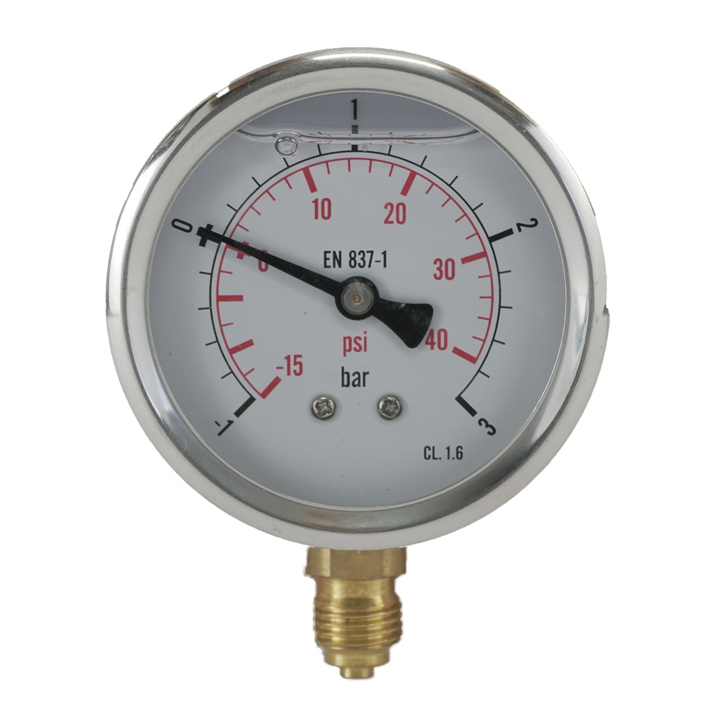 -1..3 Bar (-15..44 psi) Glycerin Pressure Gauge Below Stainless steel/Brass 63 mm Class 1.6