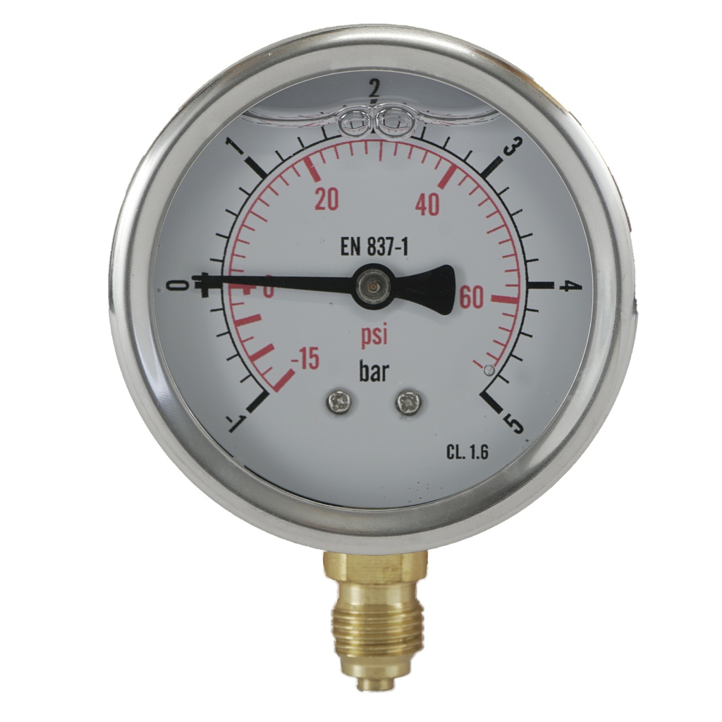 -1..5 Bar (-15..73 psi) Glycerin Pressure Gauge Below Stainless steel/Brass 63 mm Class 1.6