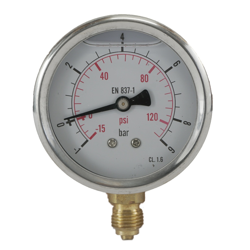 -1..9 Bar (-15..131 psi) Glycerin Pressure Gauge Below Stainless steel/Brass 63 mm Class 1.6