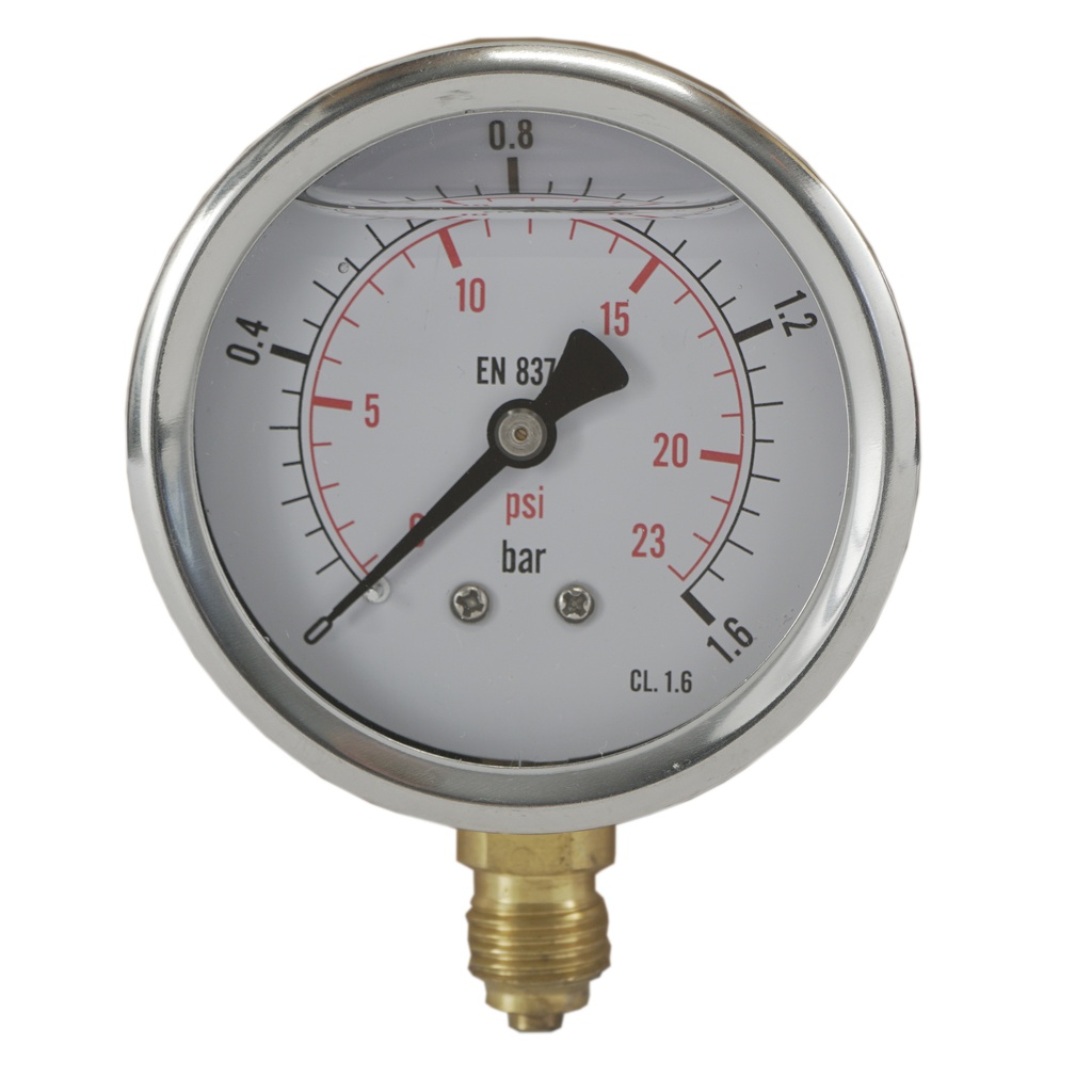 0..1.6 Bar (0..23 psi) Glycerin Pressure Gauge Below Stainless steel/Brass 63 mm Class 1.6