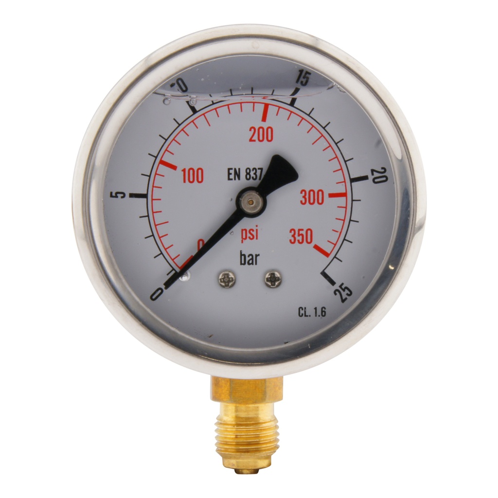 0..25 Bar (0..363 psi) Glycerin Pressure Gauge Below Stainless steel/Brass 63 mm Class 1.6