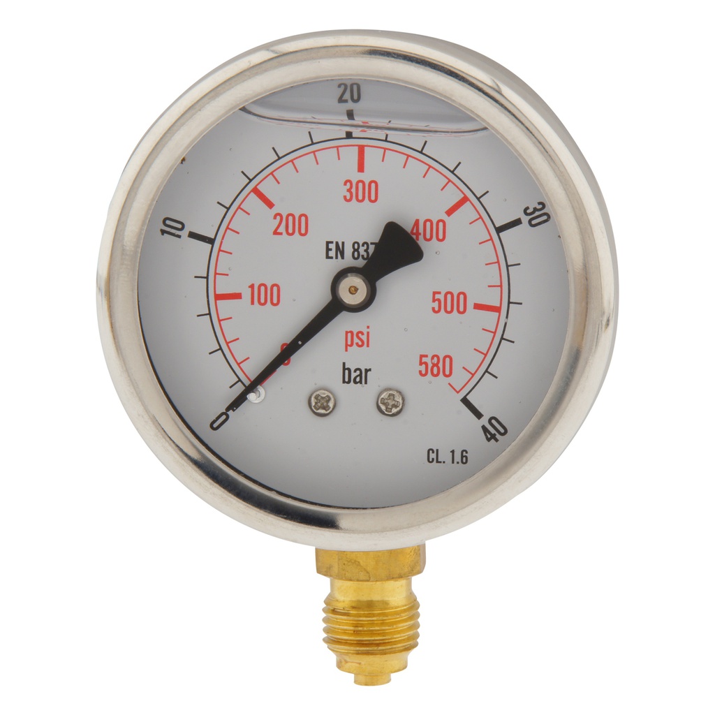 0..40 Bar (0..580 psi) Glycerin Pressure Gauge Below Stainless steel/Brass 63 mm Class 1.6