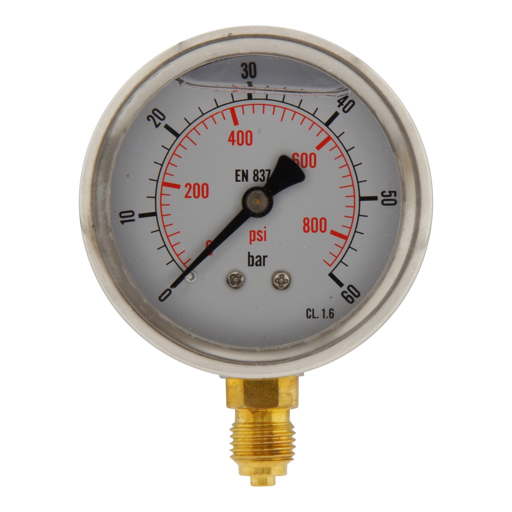 0..60 Bar (0..870 psi) Glycerin Pressure Gauge Below Stainless steel/Brass 63 mm Class 1.6