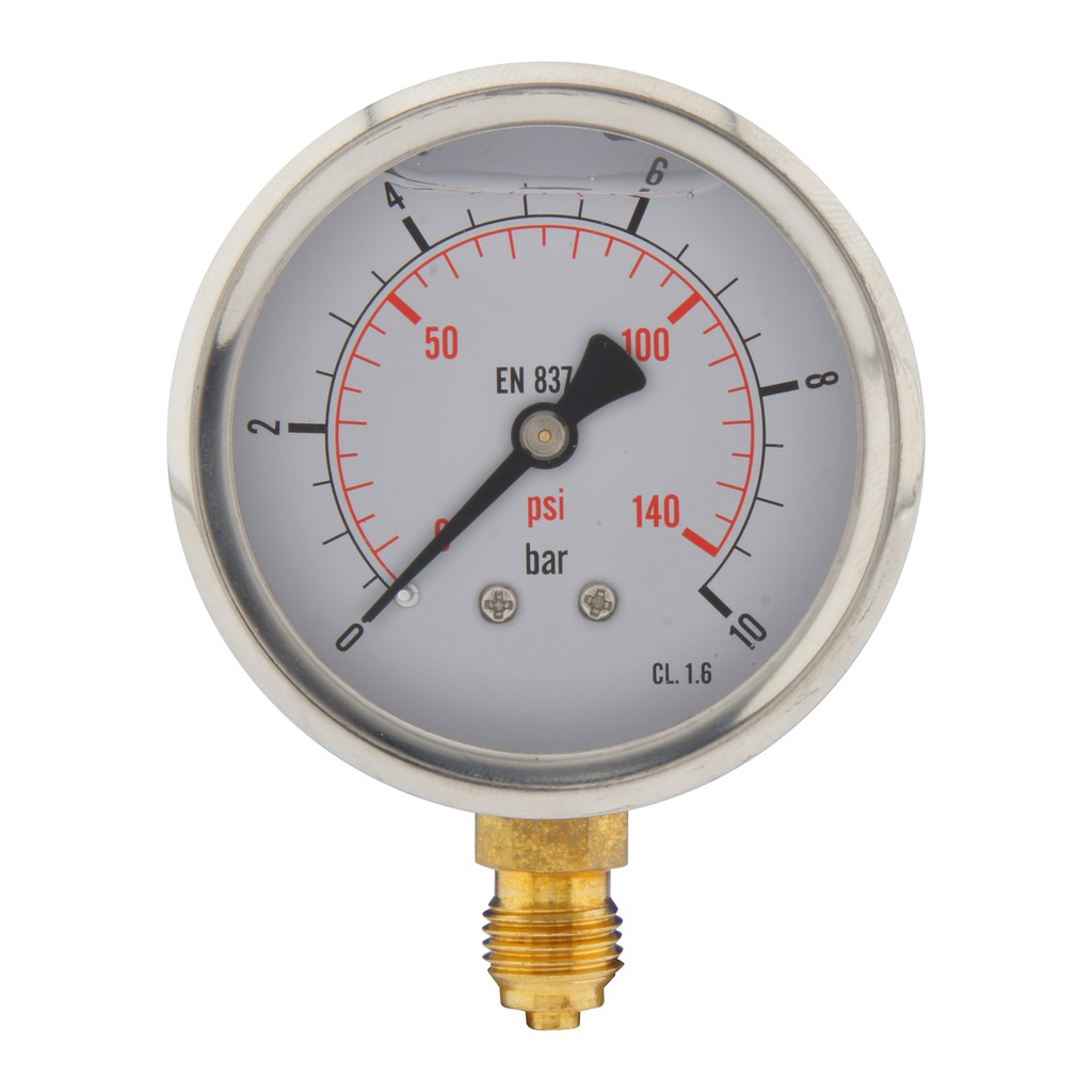 0..160 Bar (0..2321 psi) Manómetro de glicerina Abajo Acero inoxidable/Latón 63 mm Clase 1.6