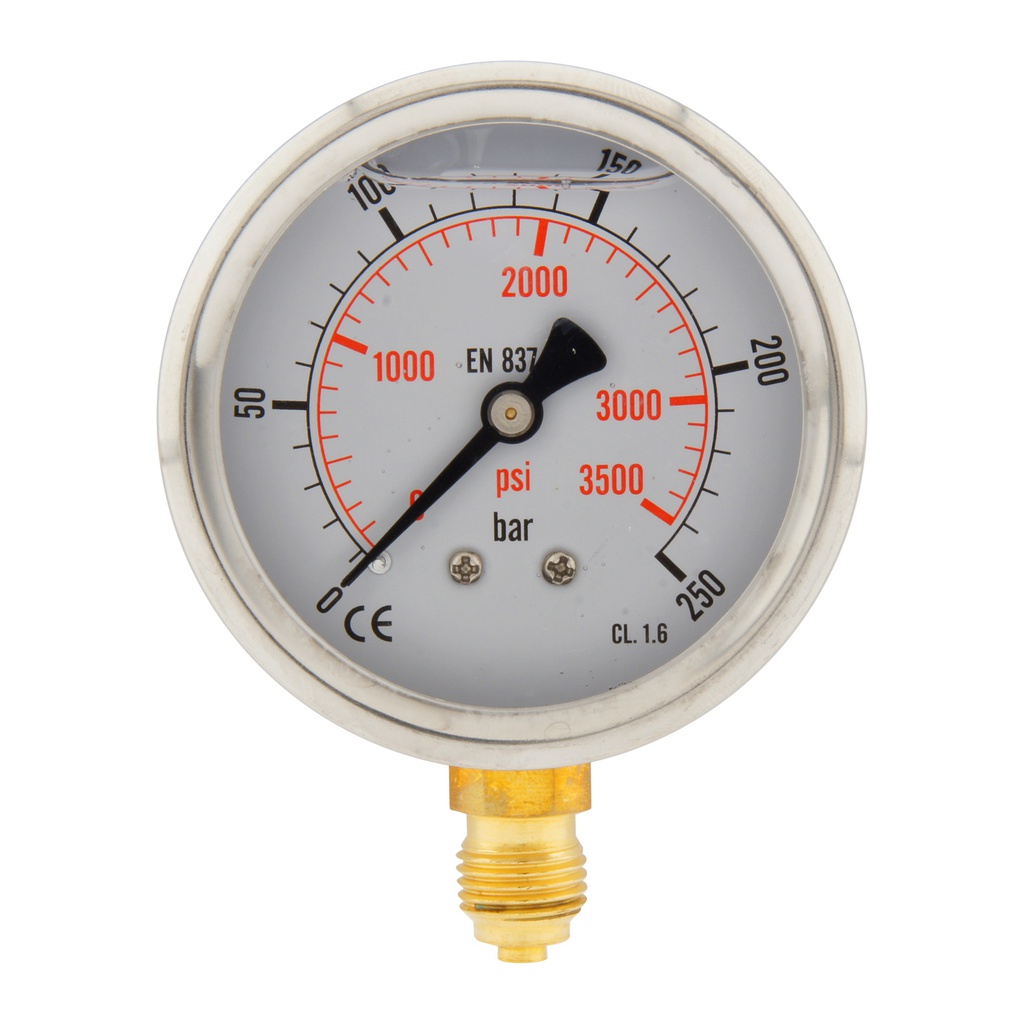 0..250 Bar (0..3626 psi) Glycerin Pressure Gauge Below Stainless steel/Brass 63 mm Class 1.6