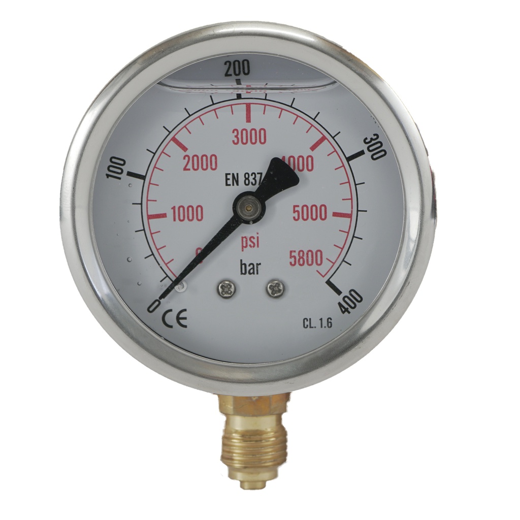 0..400 Bar (0..5802 psi) Glycerin Pressure Gauge Below Stainless steel/Brass 63 mm Class 1.6