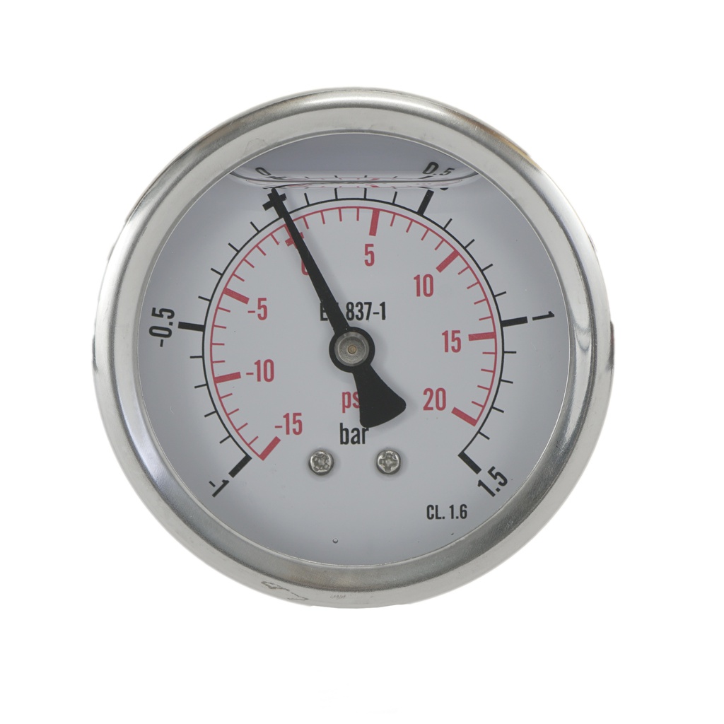 -1..1.5 Bar (-15..22 psi) Glycerin Pressure Gauge Rear Stainless steel/Brass 63 mm Class 1.6