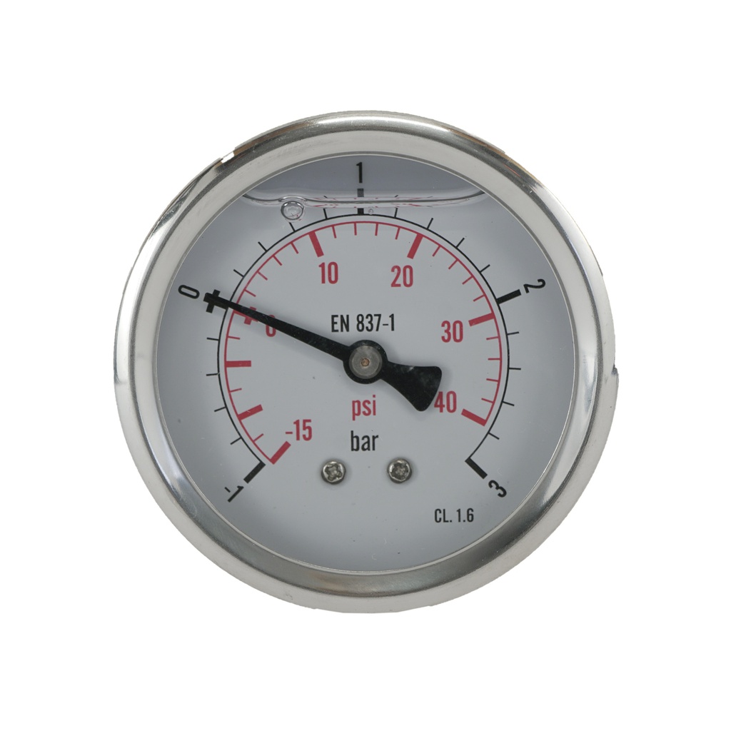 -1..3 Bar (-15..44 psi) Glycerin Pressure Gauge Rear Stainless steel/Brass 63 mm Class 1.6