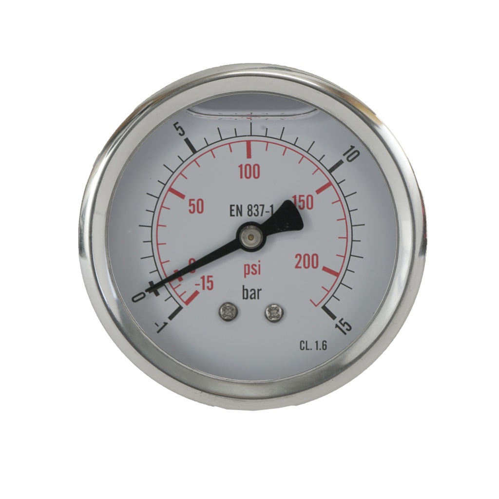 -1..15 Bar (-15..218 psi) Glycerin Pressure Gauge Rear Stainless steel/Brass 63 mm Class 1.6