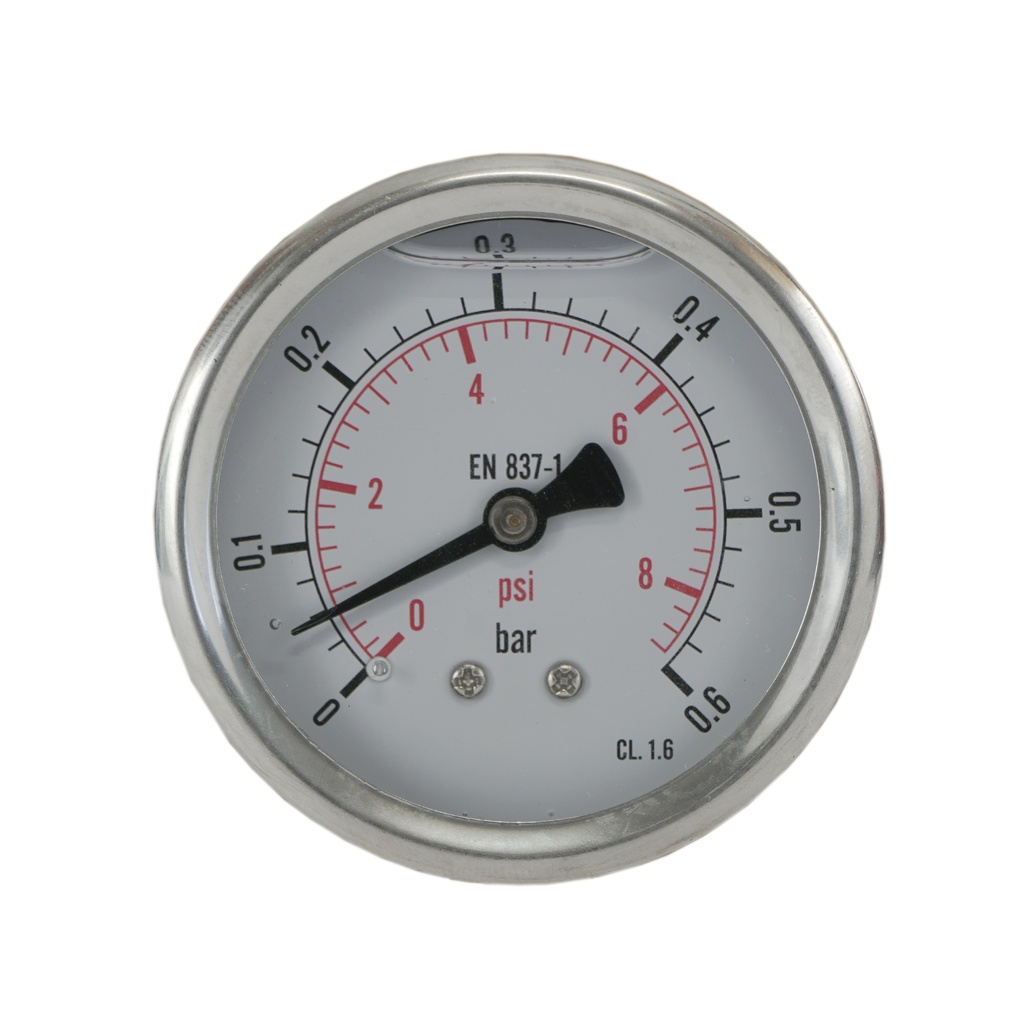 0..0.6 Bar (0..9 psi) Manomètre à glycérine Arrière Acier inoxydable/laiton 63 mm Classe 1.6