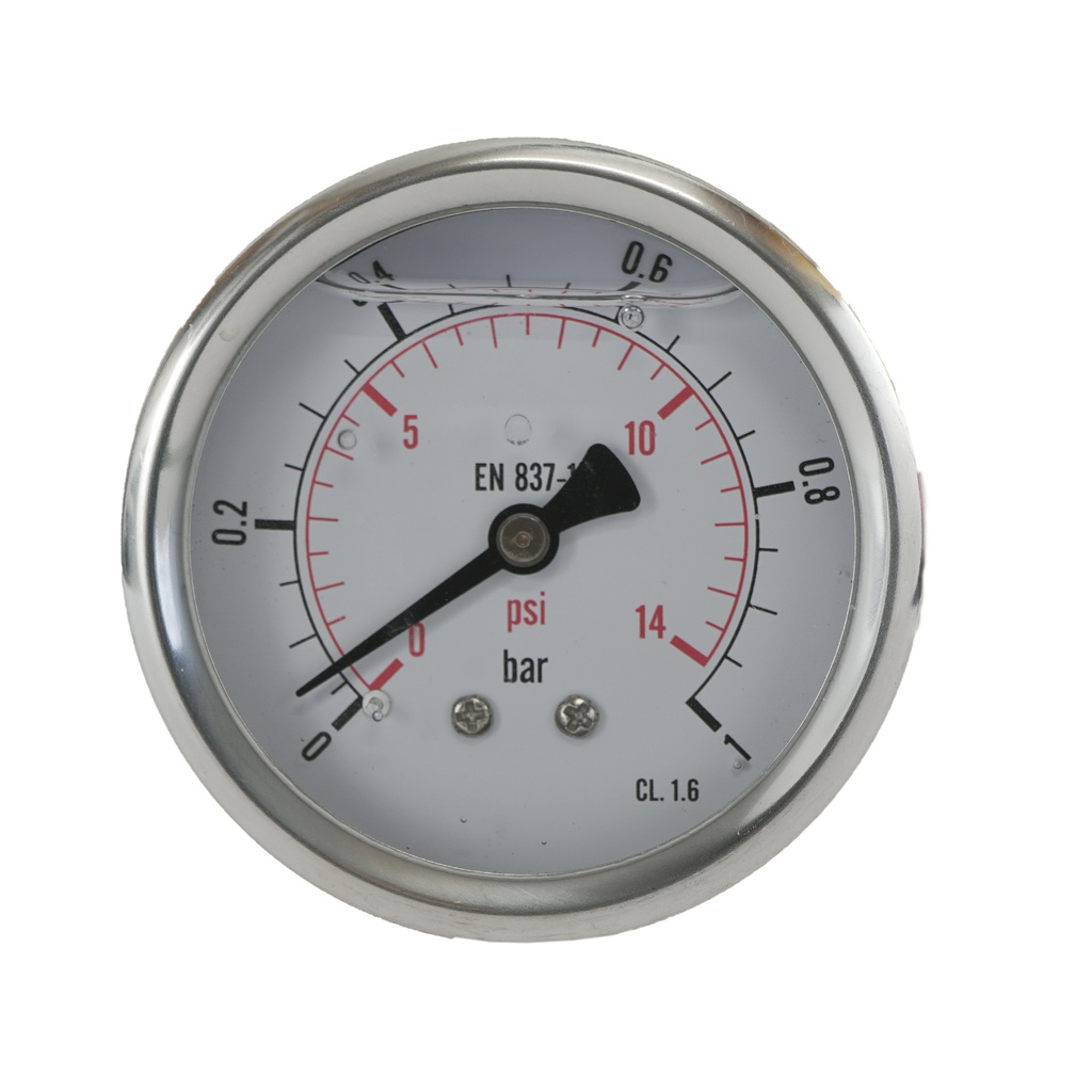 0..1 Bar (0..15 psi) Glycerin Pressure Gauge Rear Stainless steel/Brass 63 mm Class 1.6