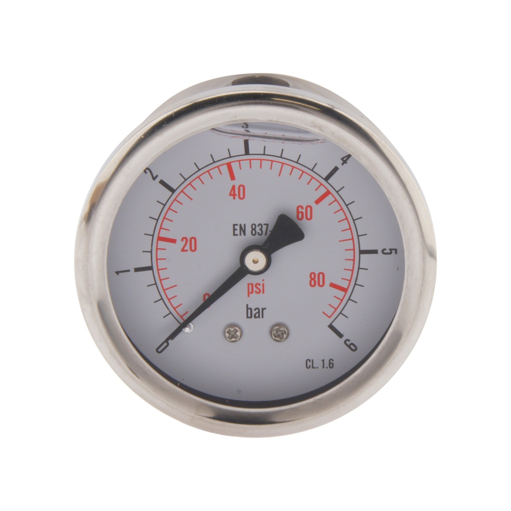 0..6 Bar (0..87 psi) Glycerin Pressure Gauge Rear Stainless steel/Brass 63 mm Class 1.6