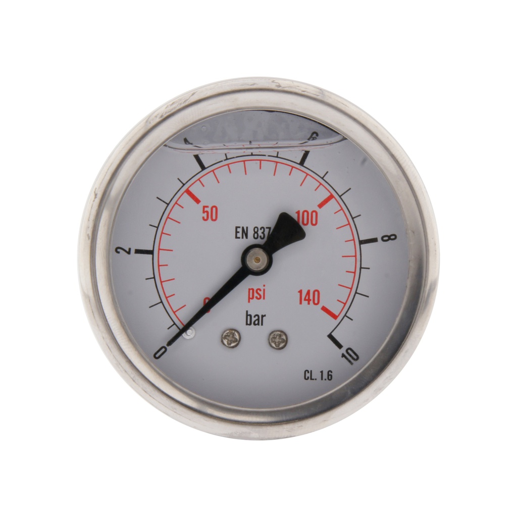 0..10 Bar (0..145 psi) Glycerin Pressure Gauge Rear Stainless steel/Brass 63 mm Class 1.6