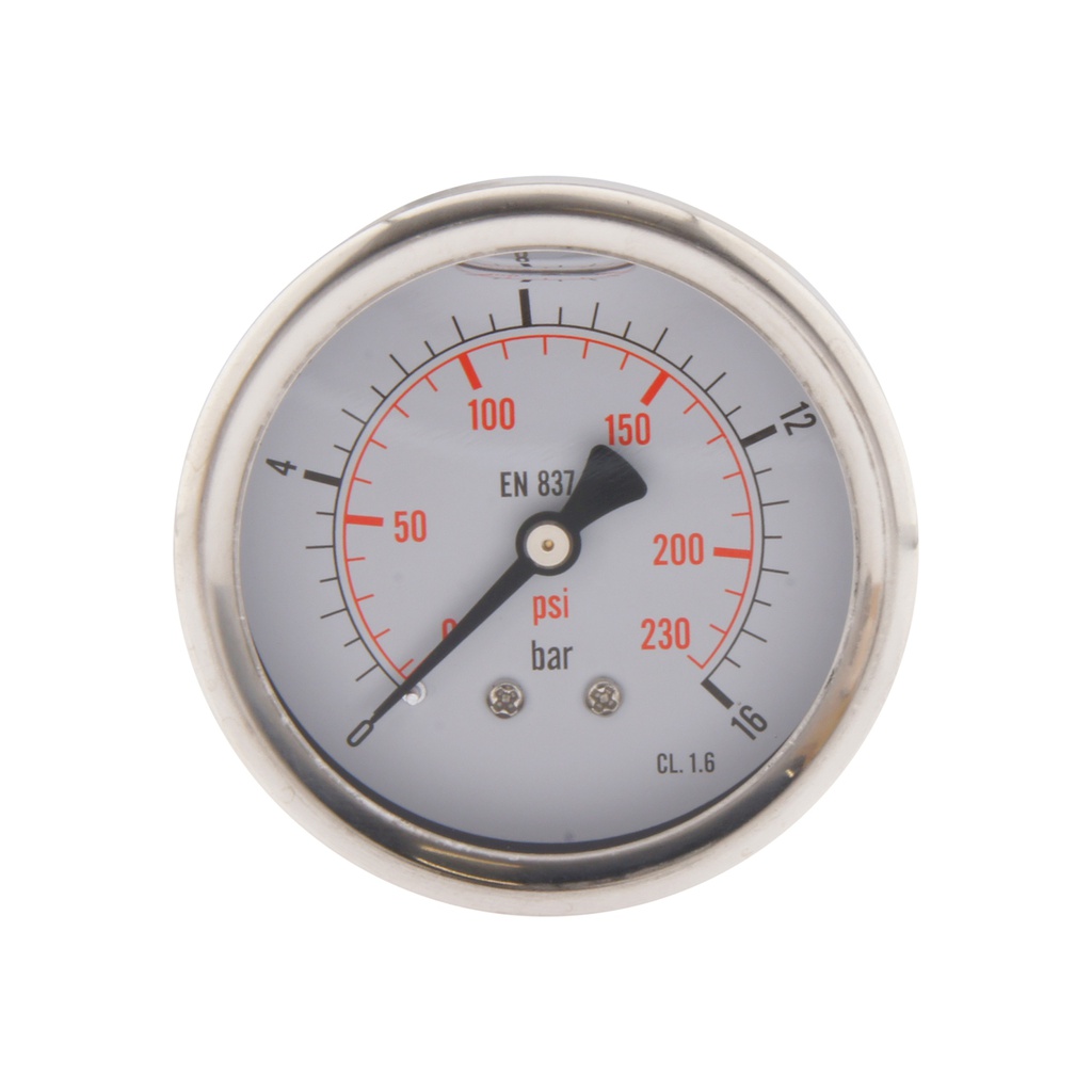 0..16 Bar (0..232 psi) Glycerin Pressure Gauge Rear Stainless steel/Brass 63 mm Class 1.6