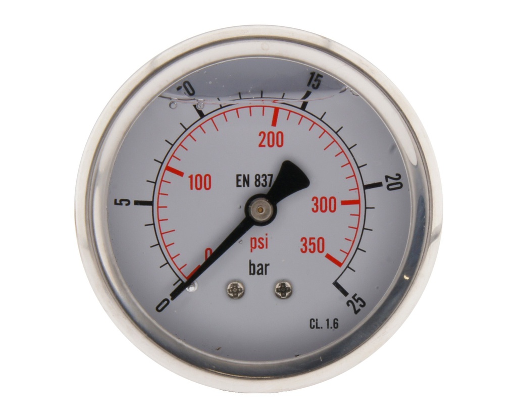 0..25 Bar (0..363 psi) Glycerin Pressure Gauge Rear Stainless steel/Brass 63 mm Class 1.6