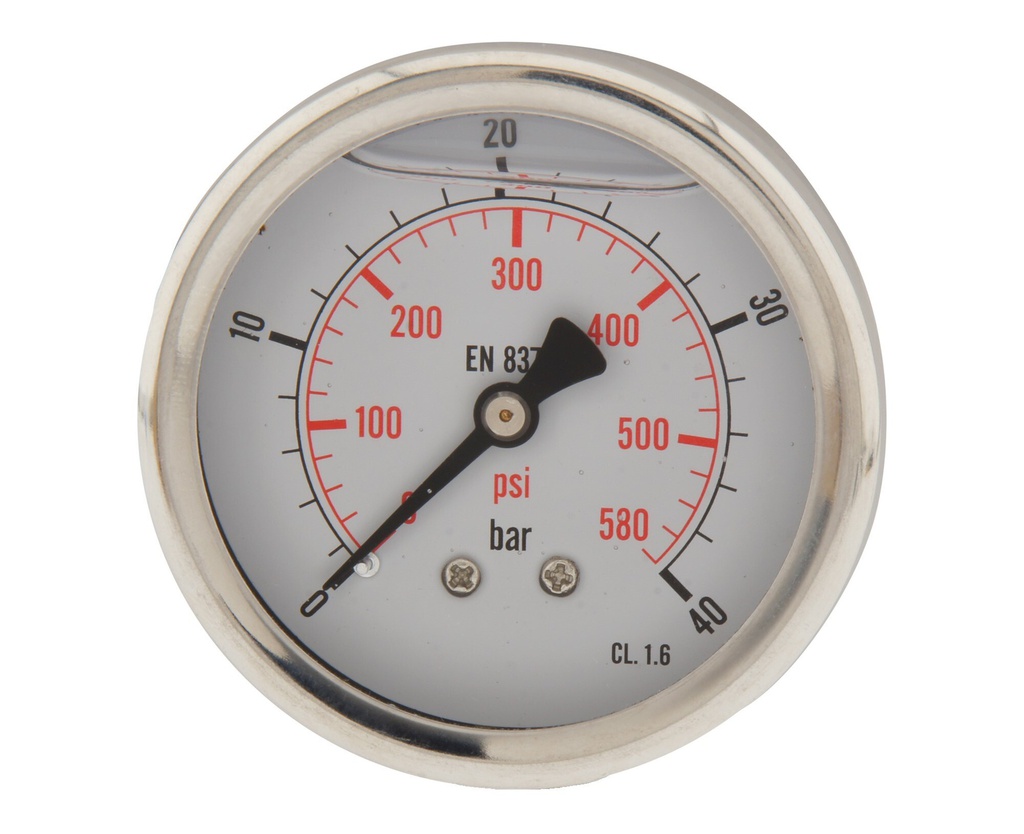 0..40 Bar (0..580 psi) Glyzerin-Manometer Rückseite Edelstahl/Messing 63 mm Klasse 1.6