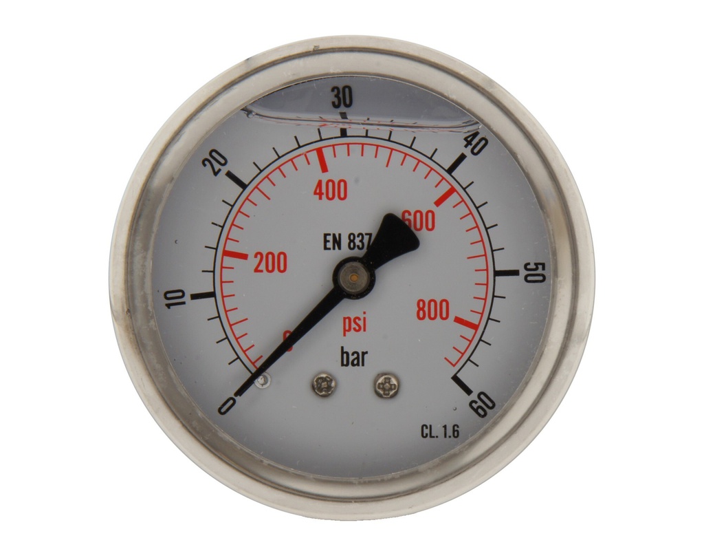 0..60 Bar (0..870 psi) Glyzerin-Manometer Rückseite Edelstahl/Messing 63 mm Klasse 1.6